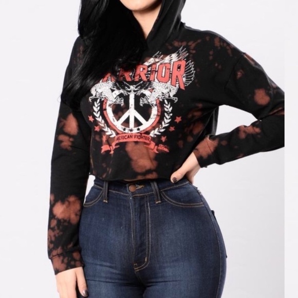 Fashion Nova Bleached Long Sleeves Hooded Cropped Top - Picture 1 of 6
